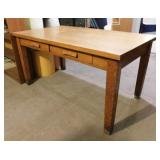 Antique oak library table w/ 2 drawers & chair,