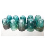 10 Brookfield & Hemingray beehive aqua glass
