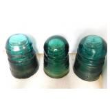 3 Hemingray aqua spiral groove twist glass