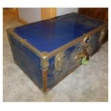 Vintage metal footlocker steamer trunk, 30' x 16'