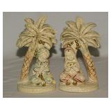 Mid Century chalkware tropical bookends, 6' tall