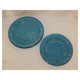 12 blue spatterware speckled bowls and 8 plates,