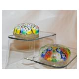 2 millifiori blown glass paperweights, 2.75' diam
