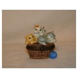 Porcelain kittens trinket box w/ mouse inside-