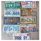 9 embossed metal license plates:  Indiana -