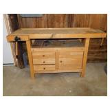 Woodworkers bench w/ 2 vises, drawers, peg holes