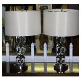 Pair of modern glass sphere table lamps with