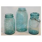3 aqua glass Ball canning jars: Half gallon third