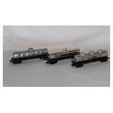 3 Texaco & Sunoco railroad train oil tanker cars,