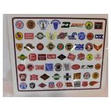2 metal railroad train poster charts:  Logos of