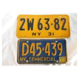 2 vintage embossed metal New York license plates