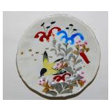 Whimsical hand painted bird porcelain butter pat,
