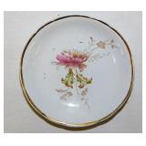 Gilded pink Spider Mum porcelain butter pat,