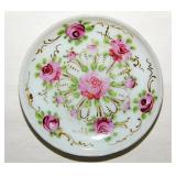 Gilded pink roses porcelain butter pat, unmarked