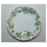 Gilded green floral transferware butter pat,