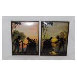 Pair of convex bubble glass silhouettes, 6" x 8"