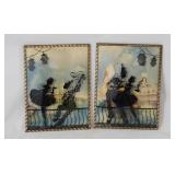 Pair of convex bubble glass silhouettes, 6" x 8"