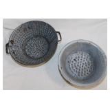 2 antique graniteware colanders