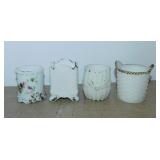 4 antique milk glass toothpick holders
