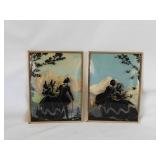 Pair of convex bubble glass silhouettes, 6" x 8"