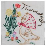 7 hand stitched Days of the Week flour sack