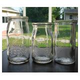 3 vintage one pint glass cottage cheese dairy jars