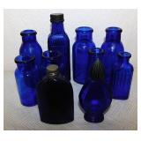 10 vintage cobalt glass medicine & perfume