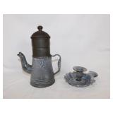 Antique graniteware: Gooseneck drip coffee pot,