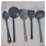 5 antique graniteware: kitchen utensils