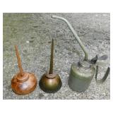 3 vintage metal oil cans: 2 thumb oilers -