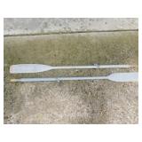 Vintage wooden boat oars w/ mounting hooks, 70"