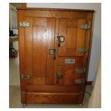 Nice antique Ice King oak ice box on casters,