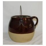 Vintage 3 qt. stoneware bean crock w/ lid &