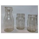 3 vintage glass dairy creamery jars: