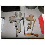 2 vintage manual hand crank meat grinder / food