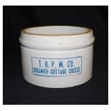 Antique T.H.P.M. Co. creamed cottage cheese crock,