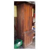 Antique primitive pine cabinet hutch with