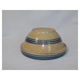 Antique yellowware blue band crock mixing bowl,