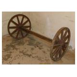 Antique cast iron spoke wheel & axle assembly,