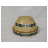Antique yellowware blue band crock mixing bowl,