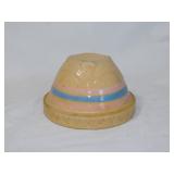 Antique McCoy yellowware blue & pink bands square