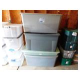 Three 50 gal. Sterilite storage totes w/ lids -