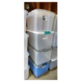 4 Sterilite storage totes w/ lids, largest 64 qts.