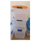 3 storage totes w/ lids, largest 112 quarts