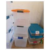 3 storage totes w/ lids, largest 112 quarts