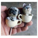 200+ resin teacup cat & dog garden yard art stakes