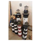 6 solar yard art lighthouses, tallest is 48"