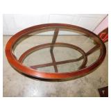 Oval 2-tier beveled glass on dark wood frame