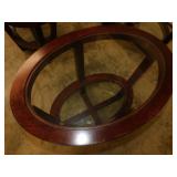 Oval 2-tier beveled glass on dark wood frame end