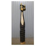 Wooden folk art cat CD rack stand, 31' tall,